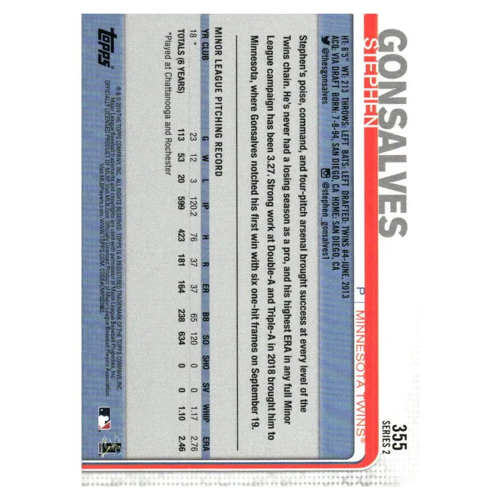 2019 Topps #355 Stephen Gonsalves